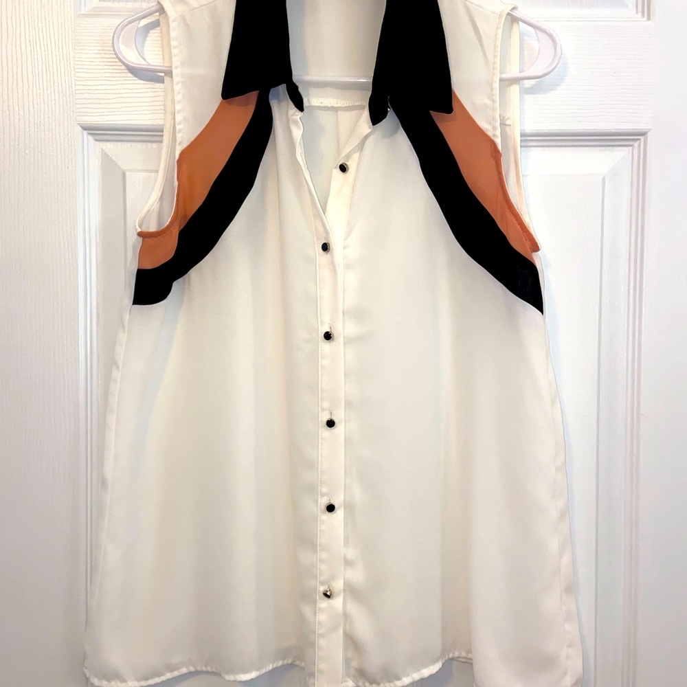 Sheer White Top with Black and Pink Detail